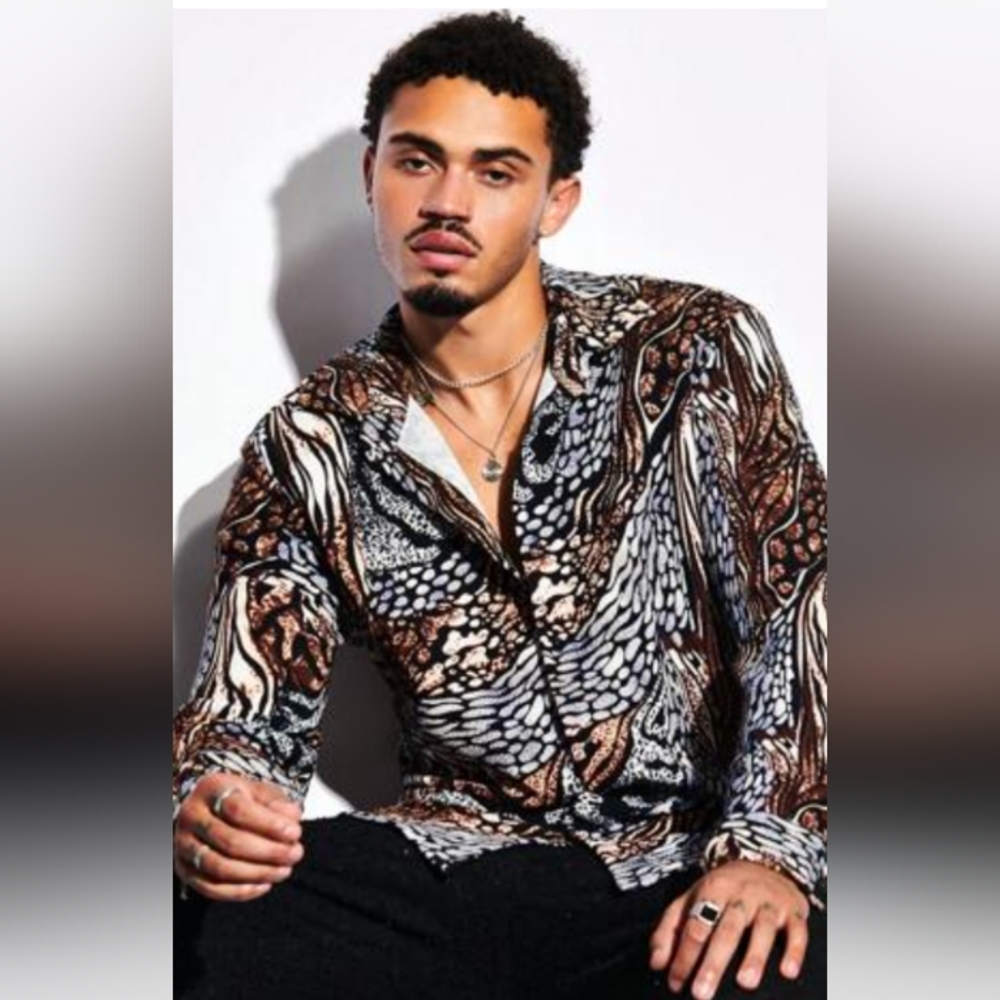 Manfinity Men Long Sleeve Shirt Zebra Striped & Leopard Print/Large